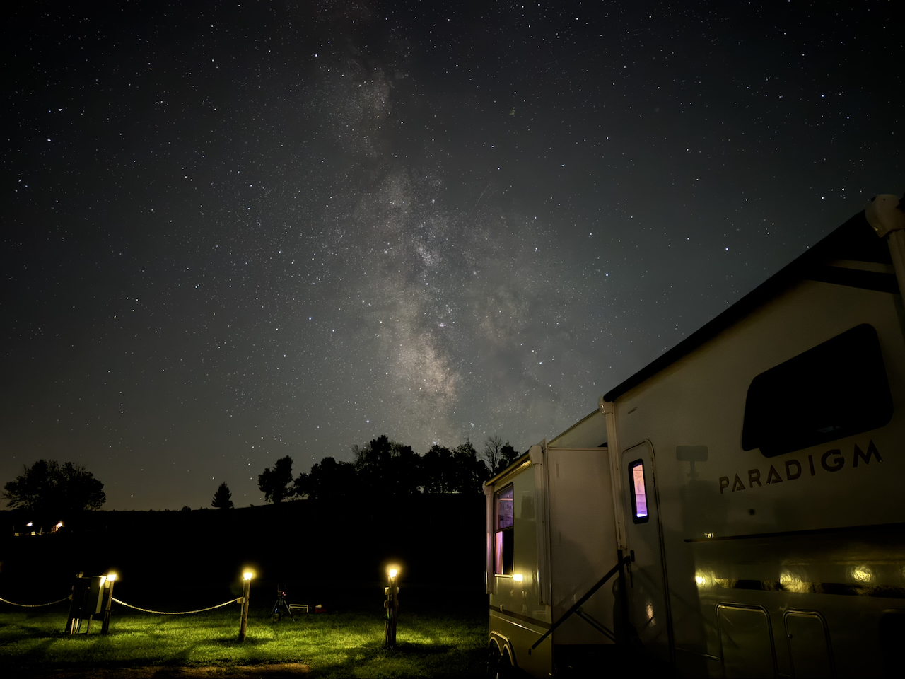 The Milky Way over the camper at the campsite