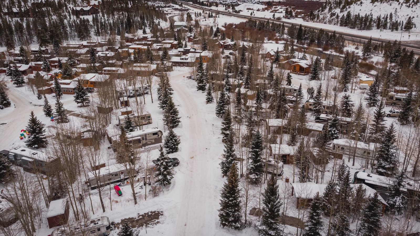 RV Resort in the winter by drone